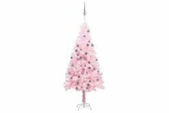Tekojoulukuusi LED-valoilla Ja Palloilla Pinkki 150 Cm PVC