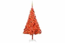Tekojoulukuusi LED-valoilla Ja Palloilla Punainen 210 Cm PVC